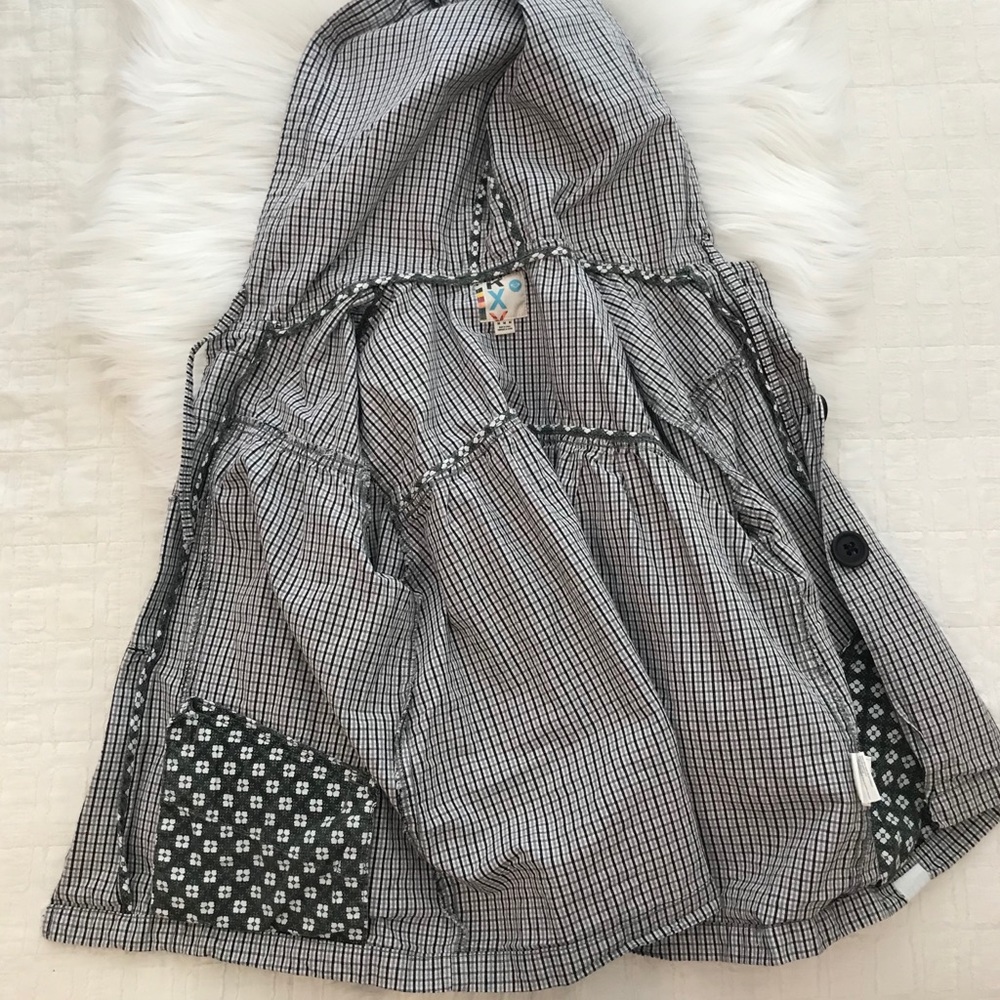 Roxy Black & White Plaid Button Front Hooded Light Spring Jacket - Picture 7 of 15